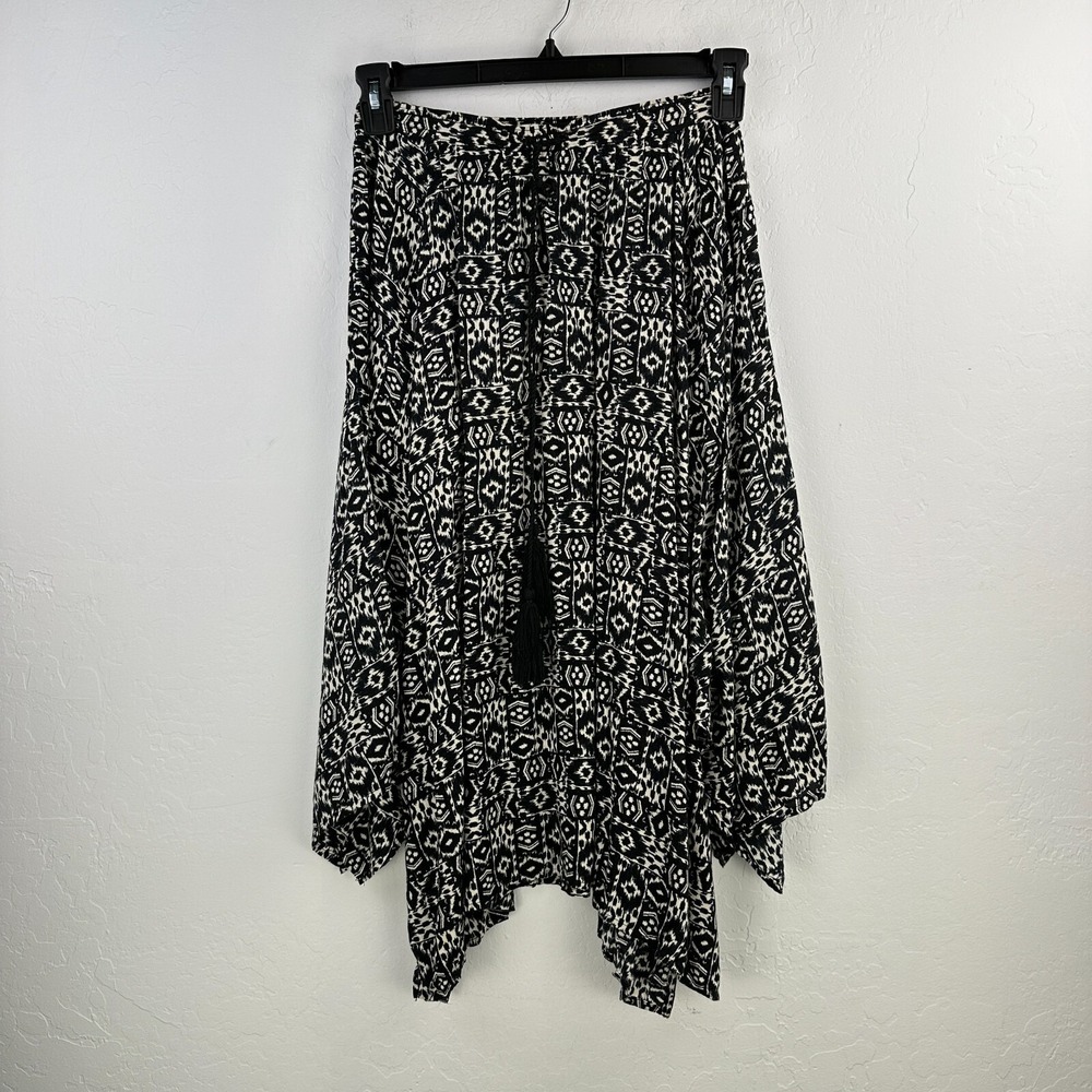 Hollister Skirt XS Black White Midi Asymmetrical Hem Y2K Boho Beach Indie Summer